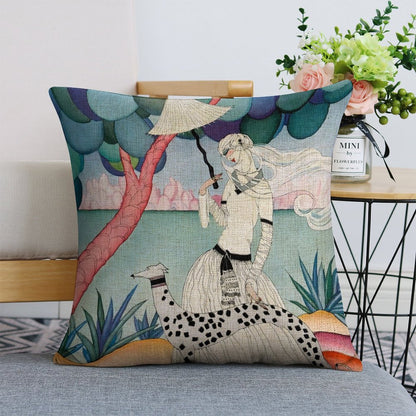 Gentle Companionship – Vintage Inspired Lady & Dog Cushion Case 45 x 45cm