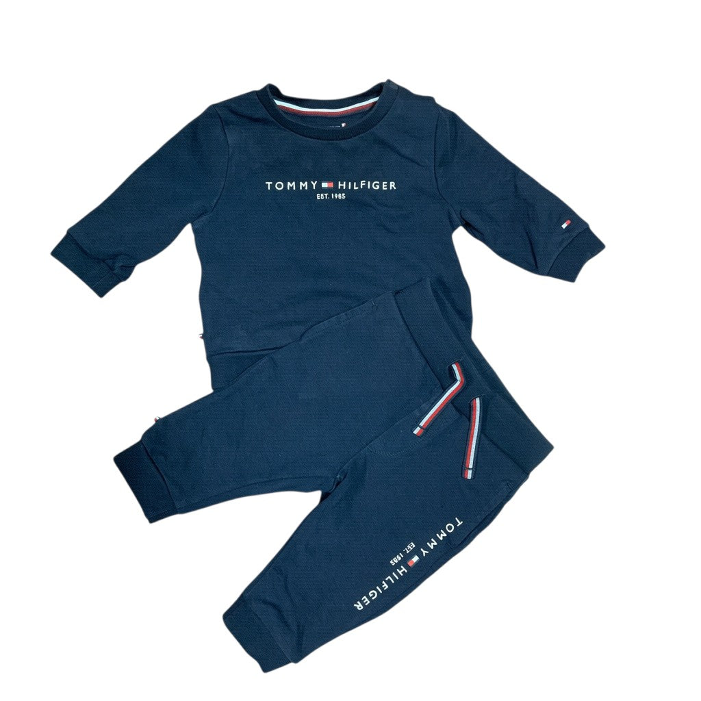 Amare Tutto navy blue two-piece Tommy Hilfiger tracksuit for infants with logo branding and striped drawstring