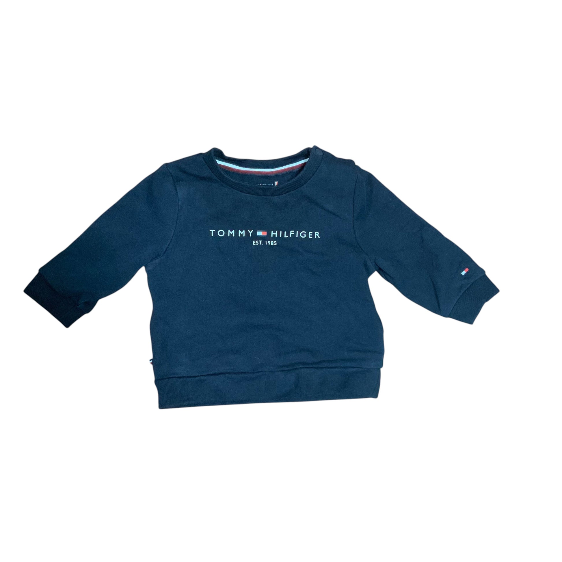 Amare Tutto navy blue Tommy Hilfiger long sleeve sweatshirt for infants with white logo embroidery