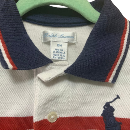 Amare Tutto Ralph Lauren white polo shirt for 18 month old toddlers with navy blue collar and red stripe detail