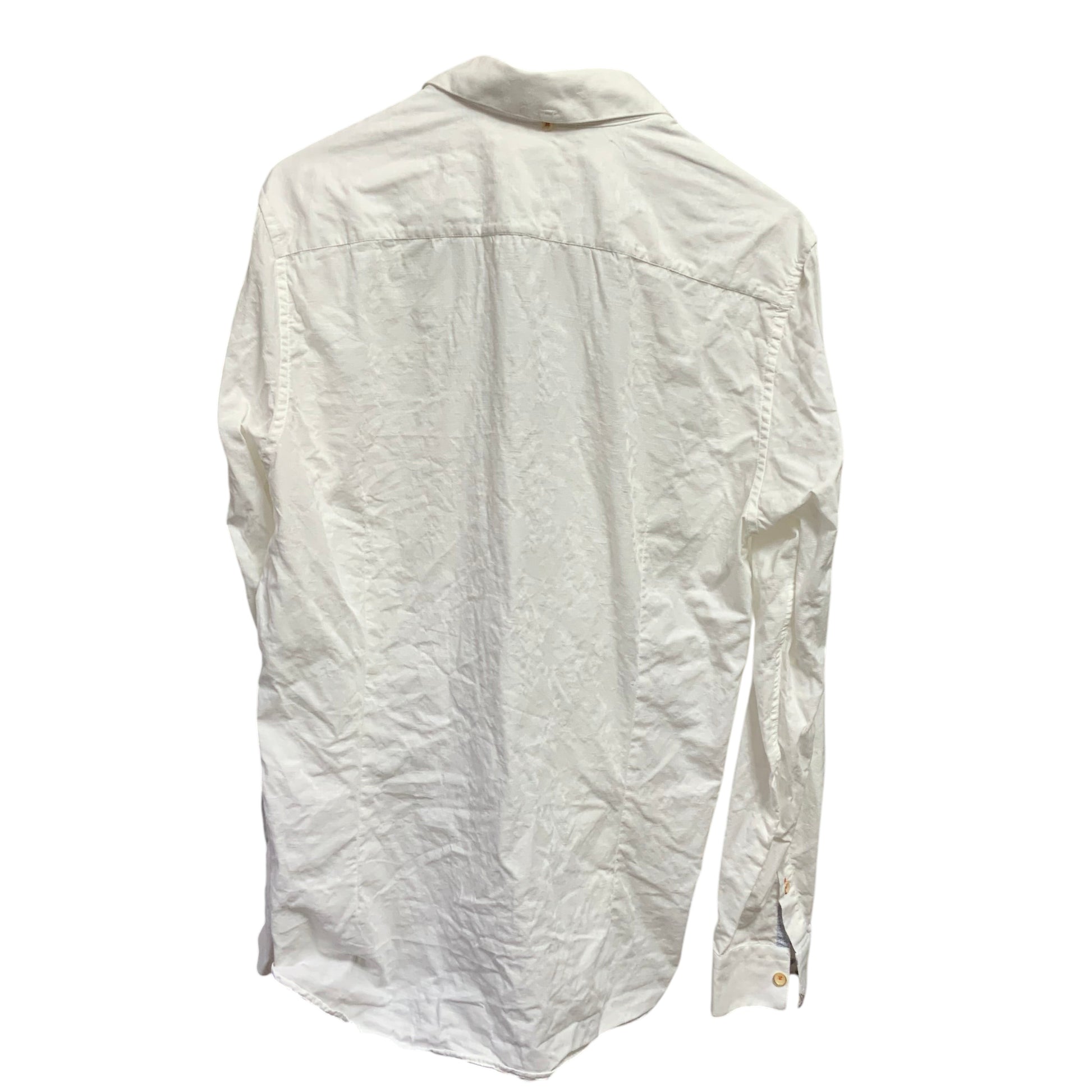 Amare Tutto Ted Baker London white cotton shirt with embossed leaf texture, back view showing long sleeves