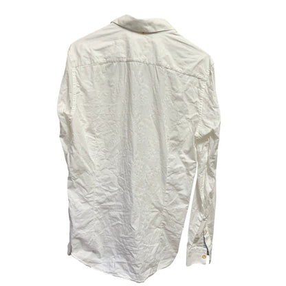 Amare Tutto Ted Baker London white cotton shirt with embossed leaf texture, back view showing long sleeves