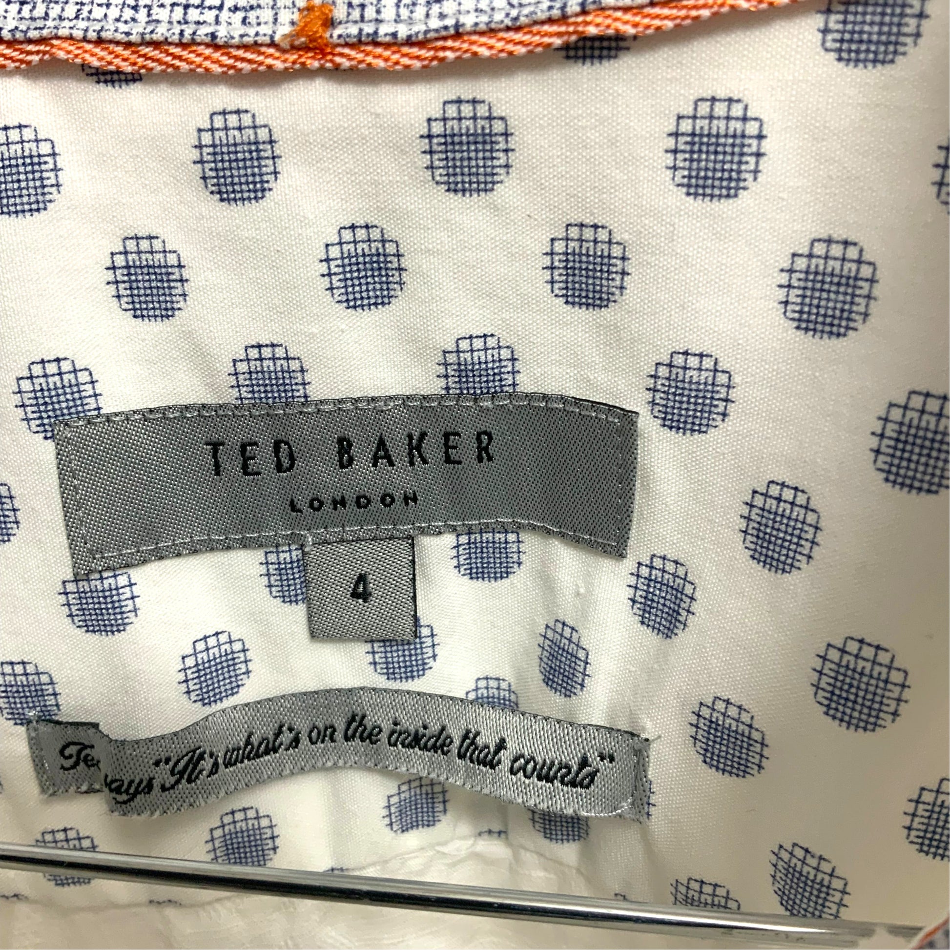 Amare Tutto Ted Baker London white shirt with blue grid pattern and interior label detail
