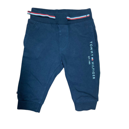 Amare Tutto navy blue Tommy Hilfiger toddler sweatpants with striped drawstring waist and logo branding
