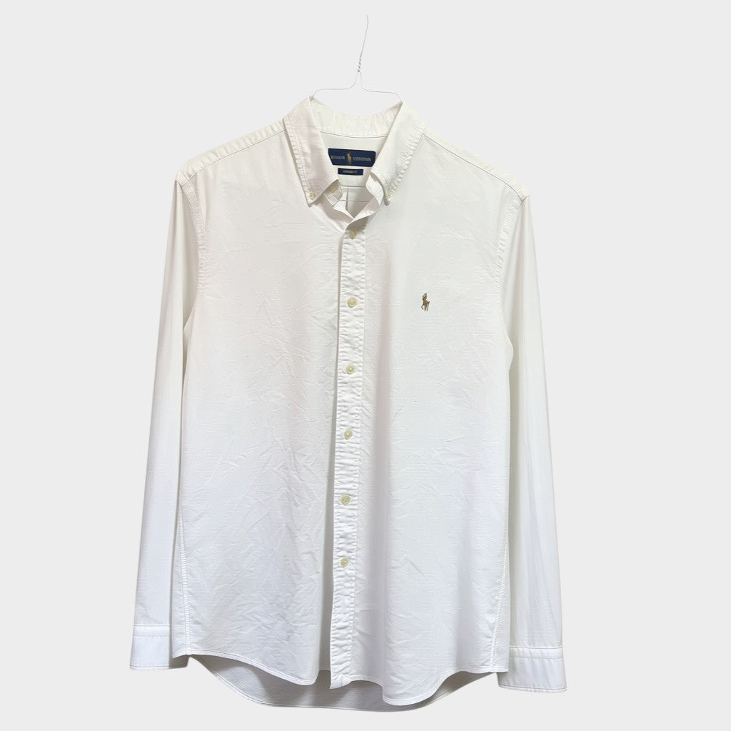 Amare Tutto white long-sleeve button-down polo shirt with a button-down collar and embroidered logo on the chest