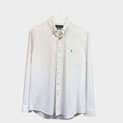 Amare Tutto white long-sleeve button-down polo shirt with a button-down collar and embroidered logo on the chest