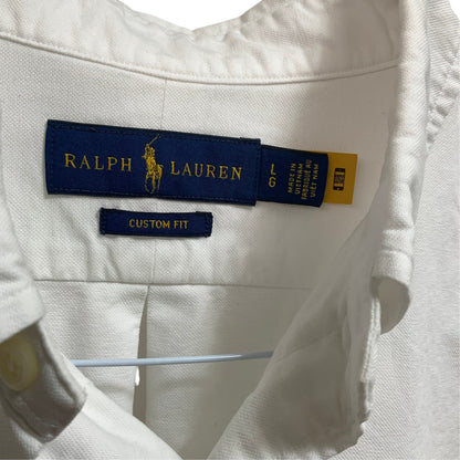 Amare Tutto white cotton polo shirt with Ralph Lauren custom fit label and size L tag