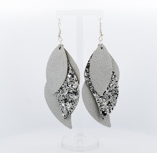 Faux Leather Long Layered Sparklie Glitter Earrings