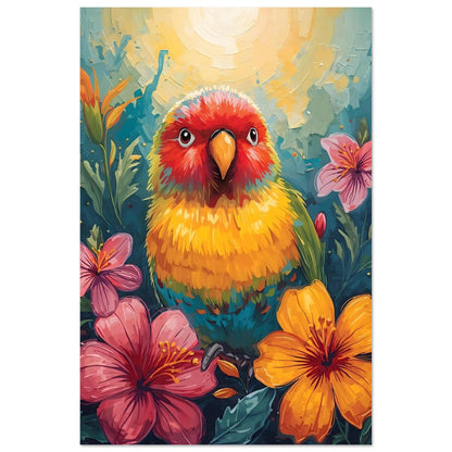 Tropical Parrot Paradise Fine Art Poster - Vivid Abstract Bird & Floral Wall Decor 60x90 cm 24x36″