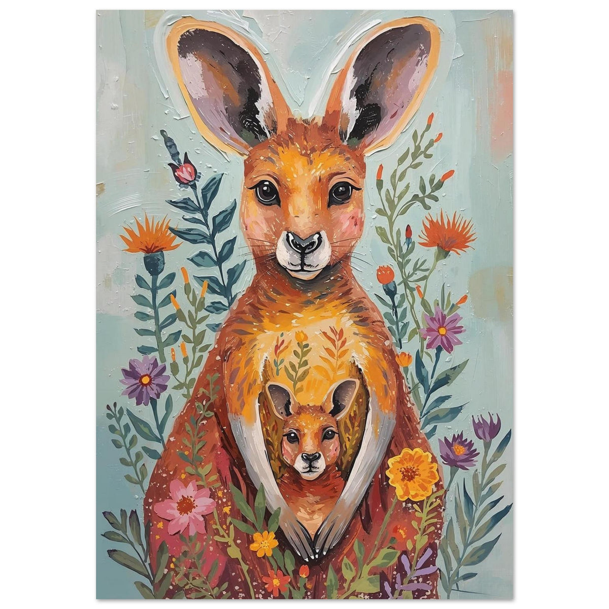 Abstract Impressionist Kangaroo & Joey Fine Art Poster – Vibrant Nature-Inspired Wall Decor A0 (84.1 x 118.9 cm)
