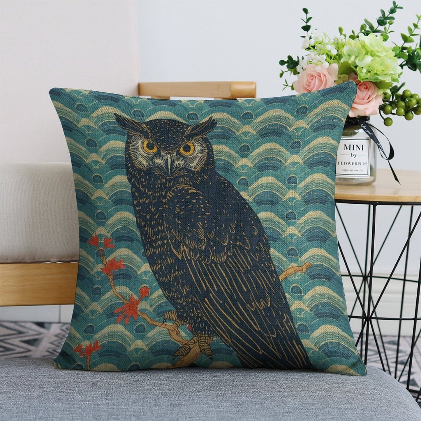 Majestic Owl Linen Double Sided Throw Pillow Cushion Covers | 45×45 cm