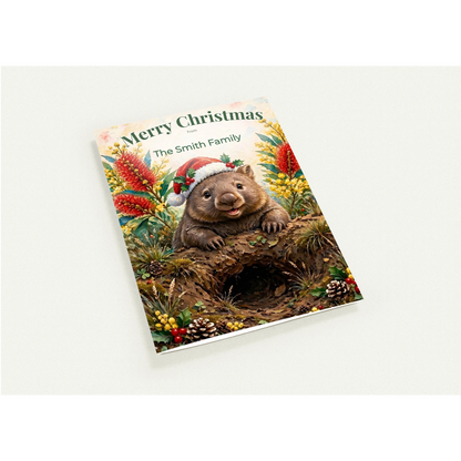 Personalised Christmas Cards Pack of 10 with Envelopes, Custom Family Name Wombat Christmas Card, Australian Animals Xmas (US and CA) Default Title