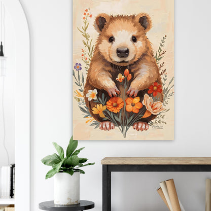 Charming Wildflower Critter Fine Art Poster in Warm Earthy Tones