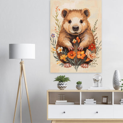 Charming Wildflower Critter Fine Art Poster in Warm Earthy Tones