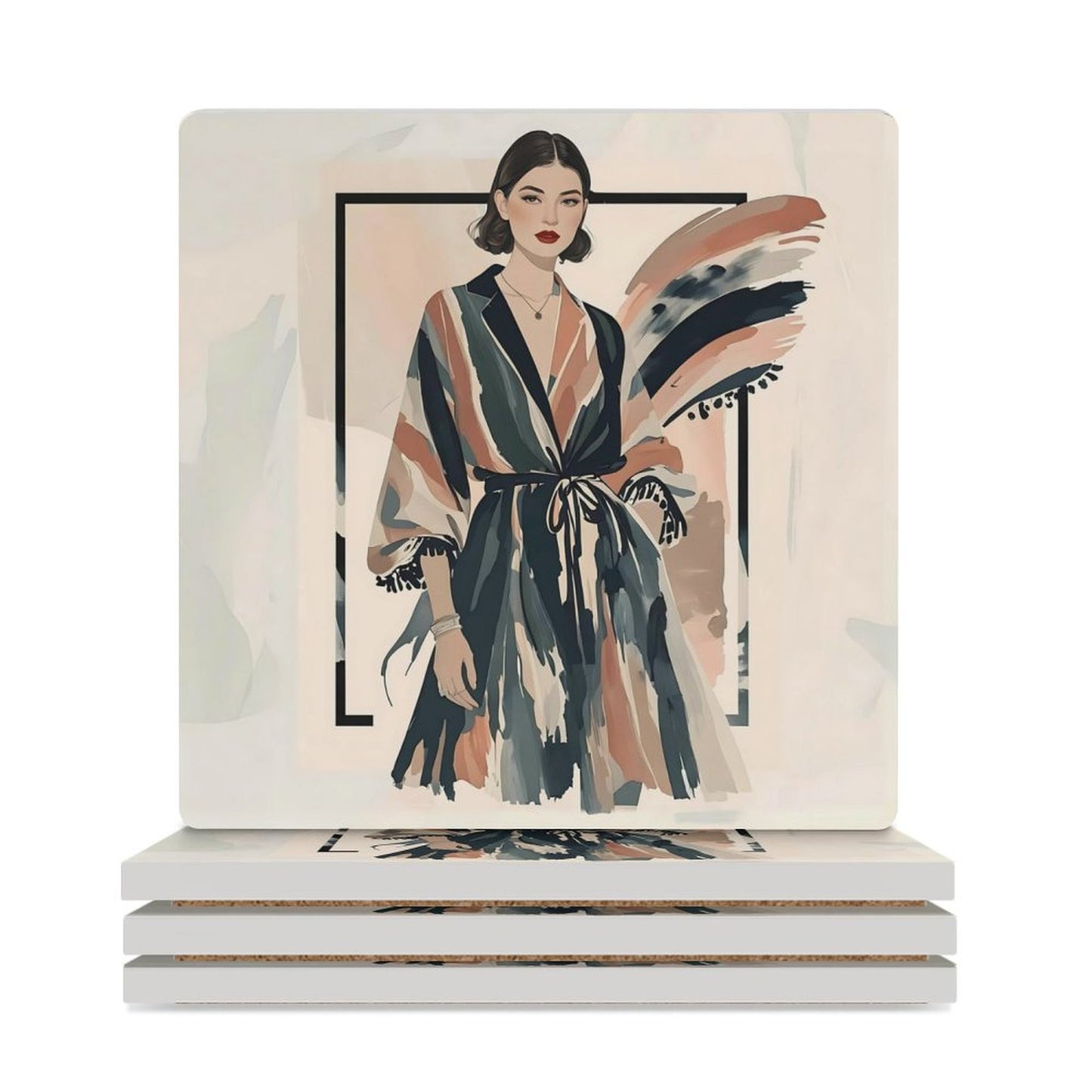 Modern Muse Vintage Fashion Portrait Ceramic Coasters (Set of 4 or 6) white