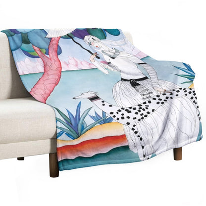 Gentle Companionship – Ultra-Soft Flannel Throw Blanket | Vintage Lady & Dog Art