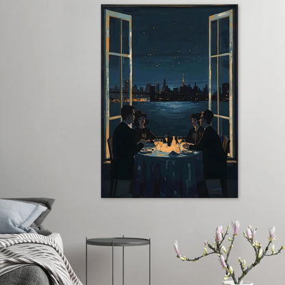 Midnight Rendezvous Fine Art Poster - Evocative Cityscape Dining Art Print
