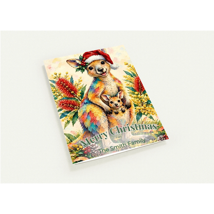 Personalised Christmas Cards Pack of 10 with Envelopes, Custom Family Name Kangaroo Christmas Card, Australian Animals Xmas (US and CA) Default Title