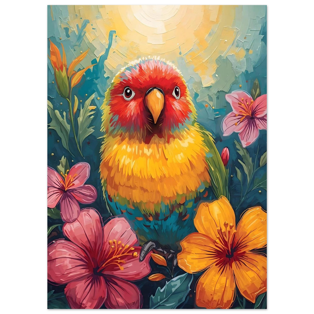 Tropical Parrot Paradise Fine Art Poster - Vivid Abstract Bird & Floral Wall Decor 13x18 cm 5x7″