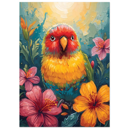 Tropical Parrot Paradise Fine Art Poster - Vivid Abstract Bird & Floral Wall Decor 13x18 cm 5x7″