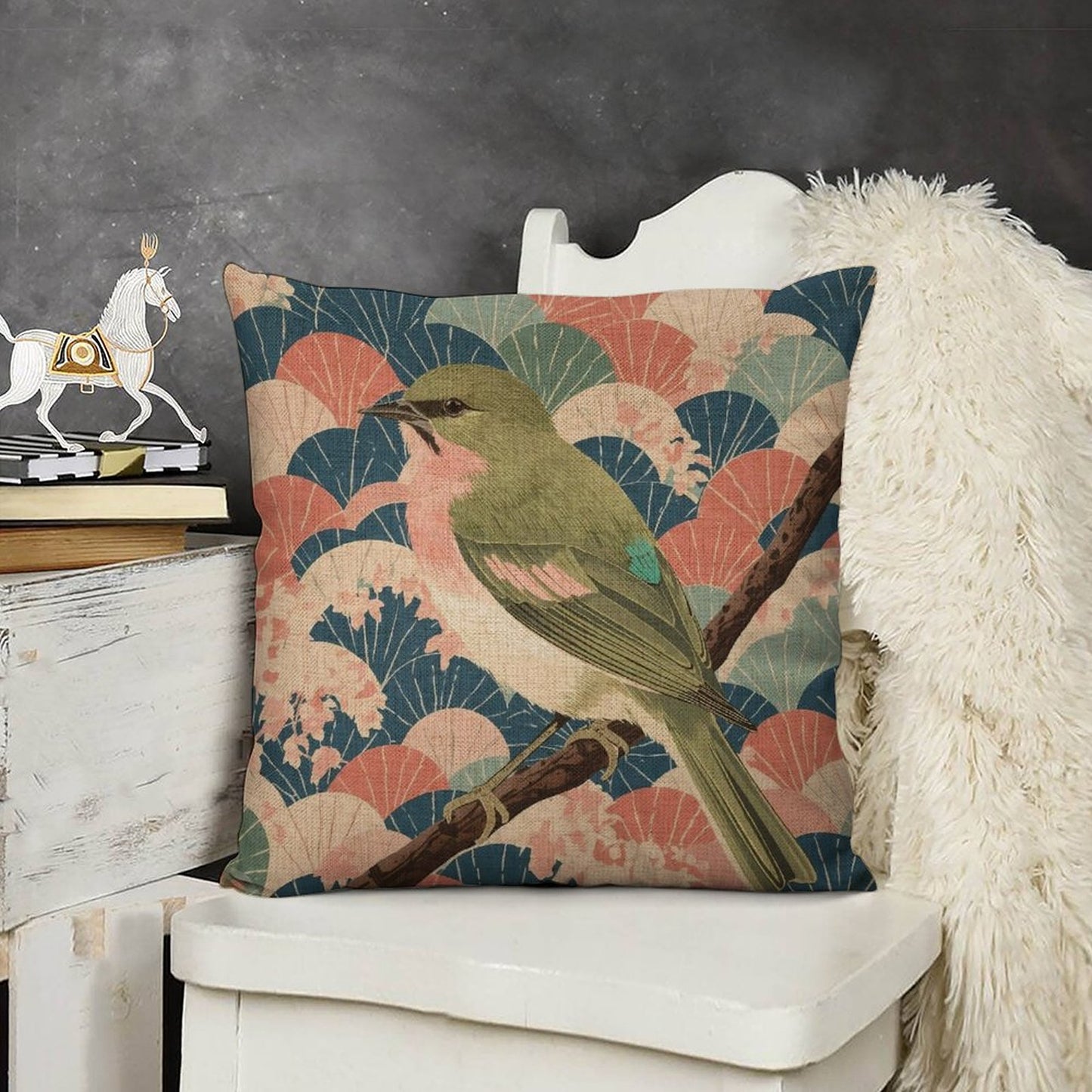 Songbird Serenity Linen Double Sided Throw Pillow Cushion Covers |45×45 cm | Set of 2