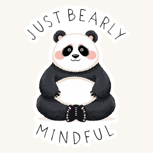 Just Bearly Mindful Panda | Meditation | White Gloss Vinyl | Die-Cut Sticker