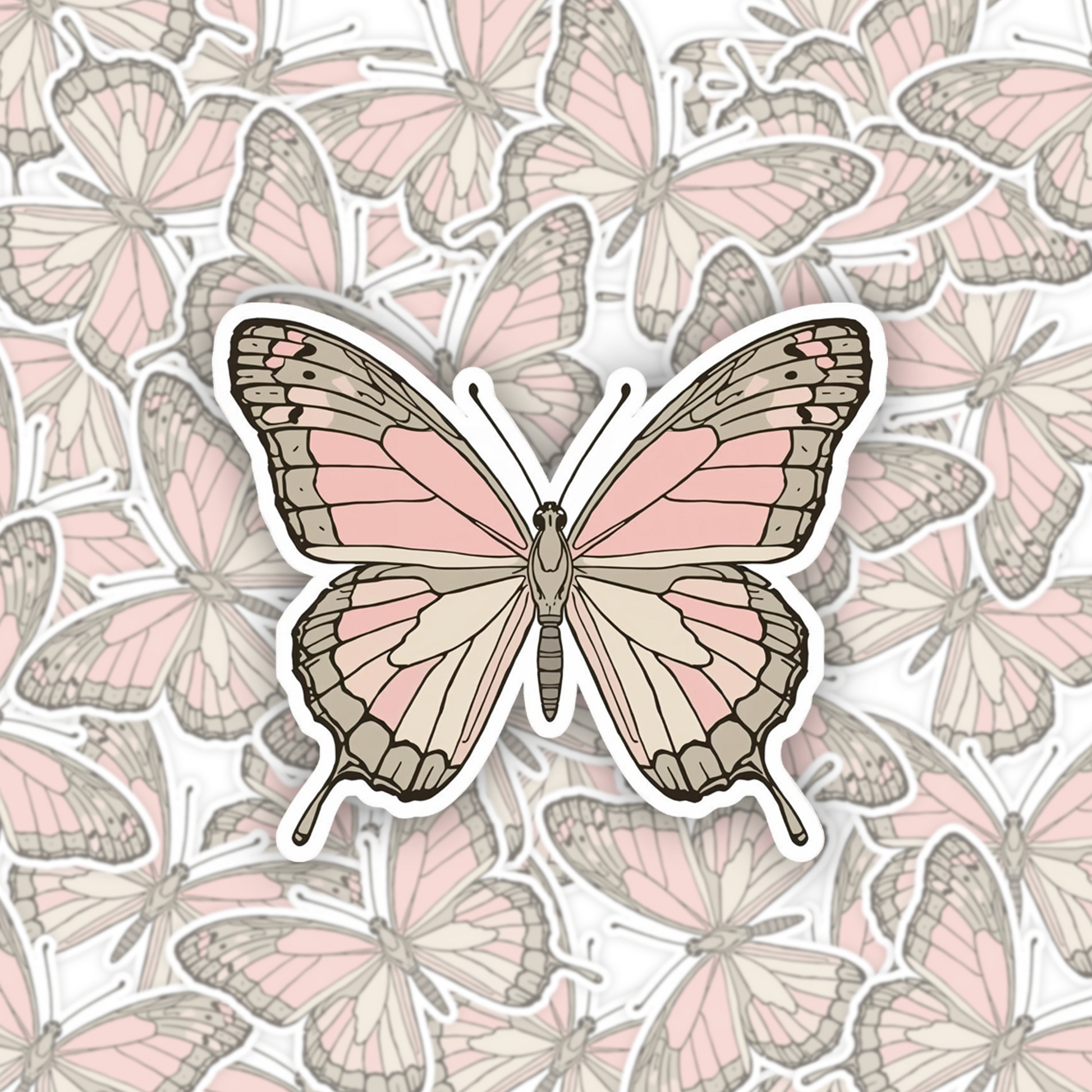 Soft Pink Butterfly White Vinyl Sticker