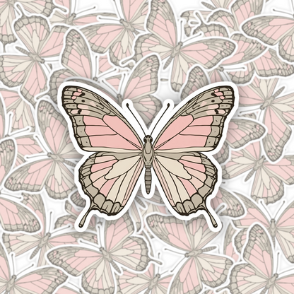 Soft Pink Butterfly White Vinyl Sticker