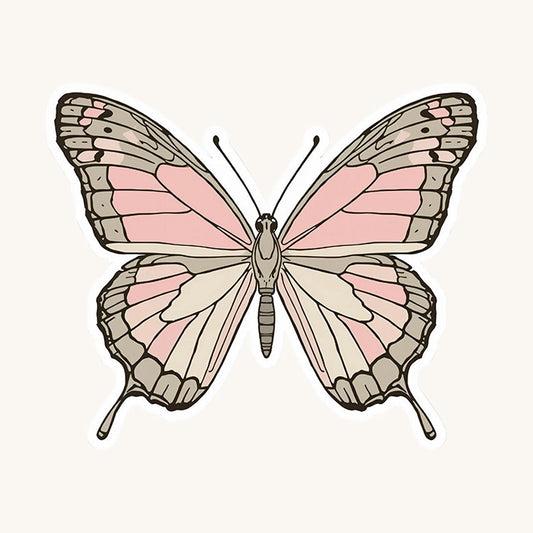 Soft Pink Butterfly Minimal | Romantic | White Satin Vinyl | Kiss-Cut Sticker