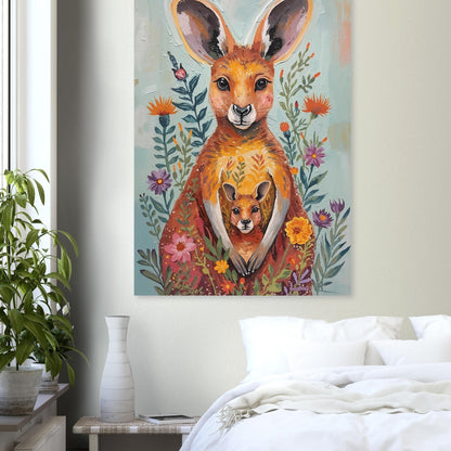 Abstract Impressionist Kangaroo & Joey Fine Art Poster – Vibrant Nature-Inspired Wall Decor