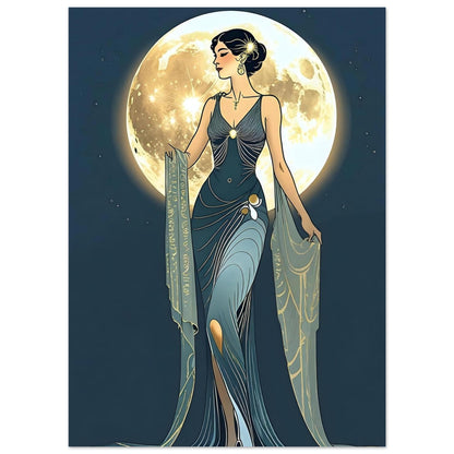Art Deco Diva Moonlit Fine Art Poster - A Touch of Roaring Twenties Glamour for Your Walls 13x18 cm 5x7″