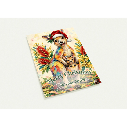 Personalised Christmas Postcards Pack of 10 with Envelopes, Custom Name Kangaroo Christmas Postcard, Australian Animals (US and CA) Default Title