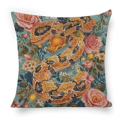 Serpent & Roses Linen Cushion Pillow Cover — Double-Sided Print, 45×45cm rice white 18"×18"
