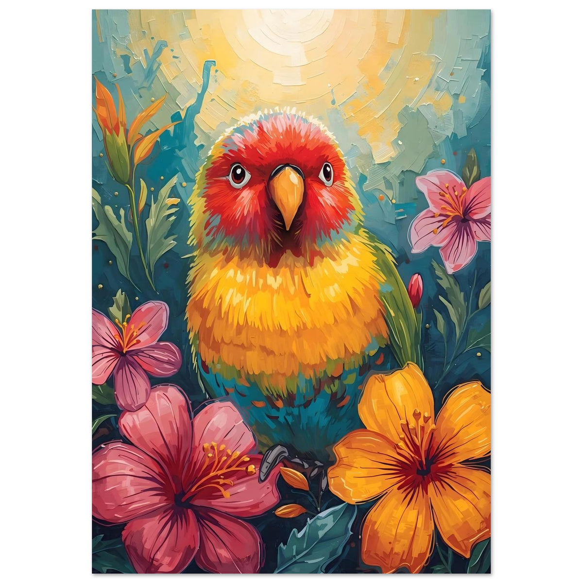 Tropical Parrot Paradise Fine Art Poster - Vivid Abstract Bird & Floral Wall Decor 21x29.7 cm 8x12"