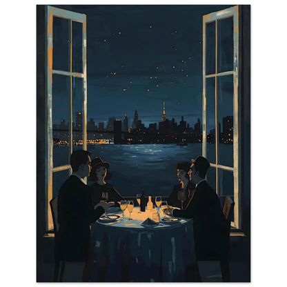 Midnight Rendezvous Fine Art Poster - Evocative Cityscape Dining Art Print 27x35 cm 11x14″