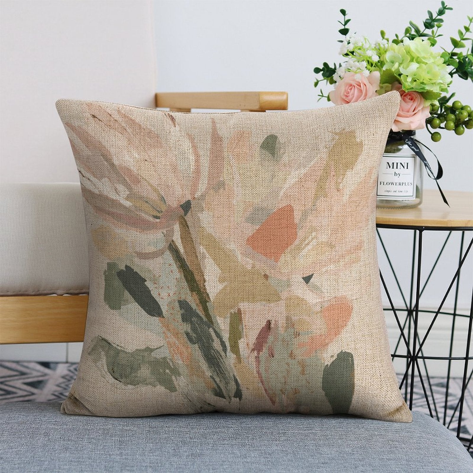 Abstract Floral Linen Cushion Pillow Cover — Double-Sided Print, 45×45cm