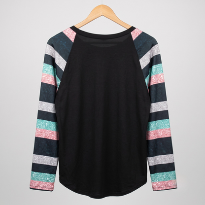 Shein Curve Women's Striped Top | Black Multicolor | Long Sleeve | 2XL (20-22) | New