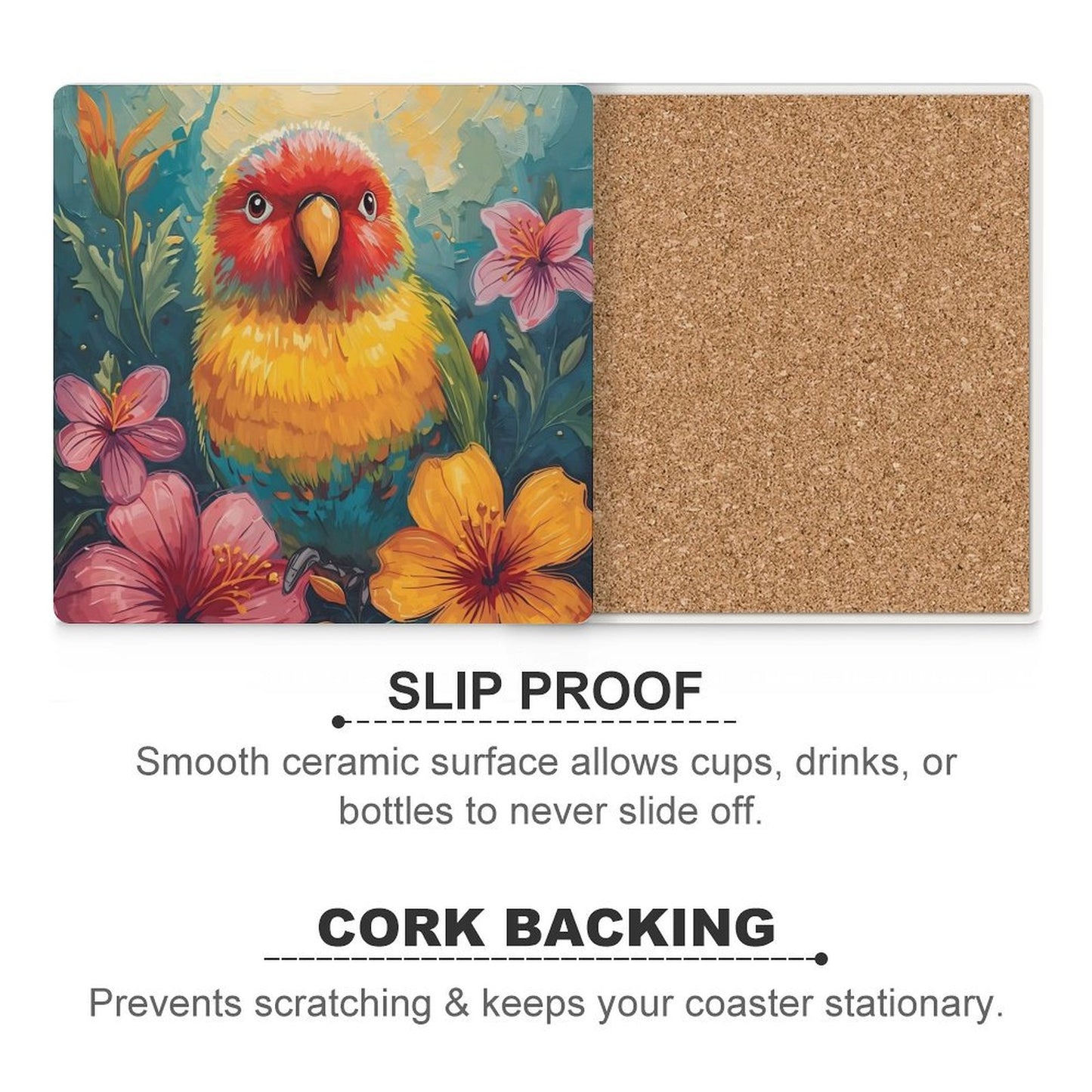 Tropical Lovebird Ceramic Coasters (Set of 4 or 6)