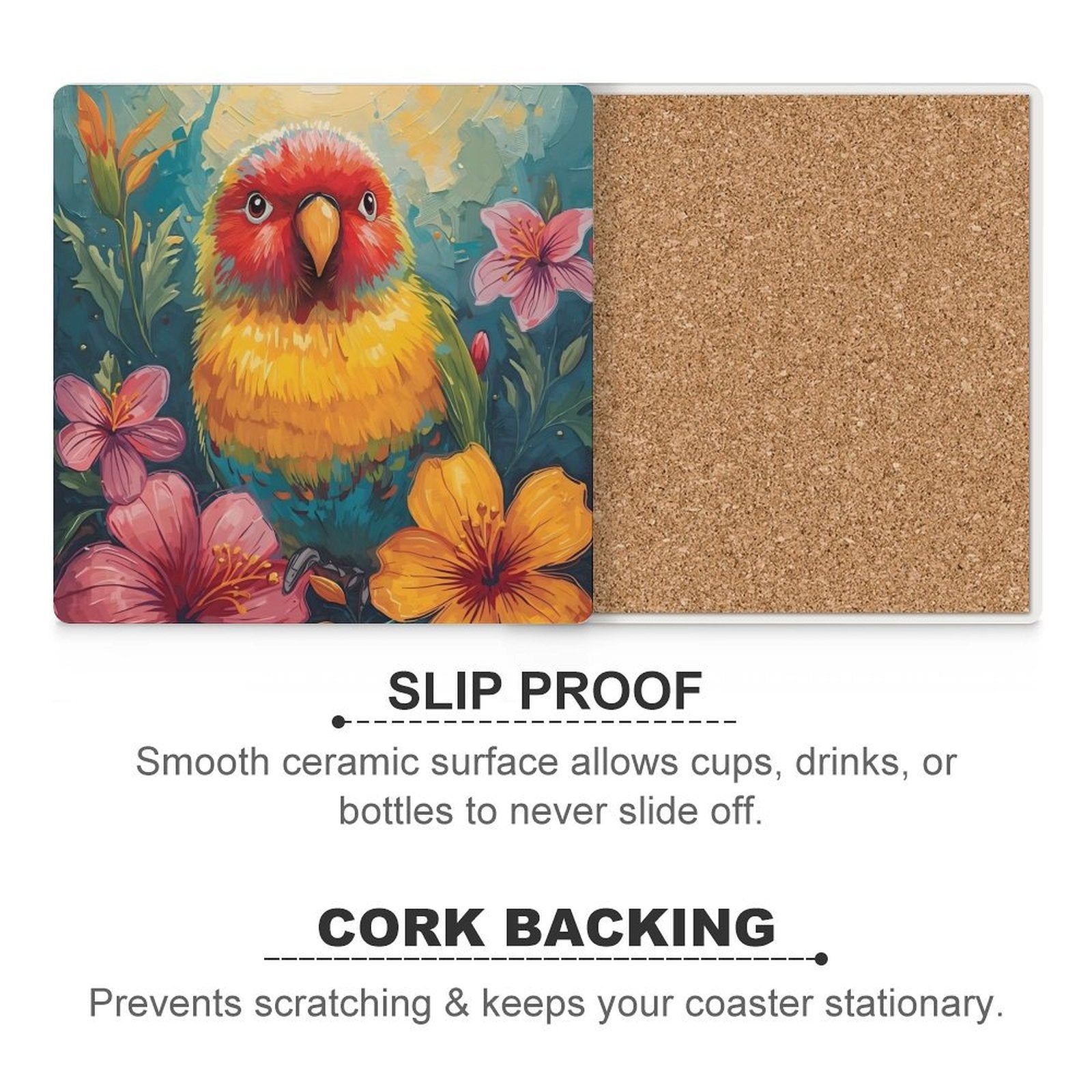 Tropical Lovebird Ceramic Coasters (Set of 4 or 6)