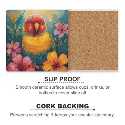 Tropical Lovebird Ceramic Coasters (Set of 4 or 6)