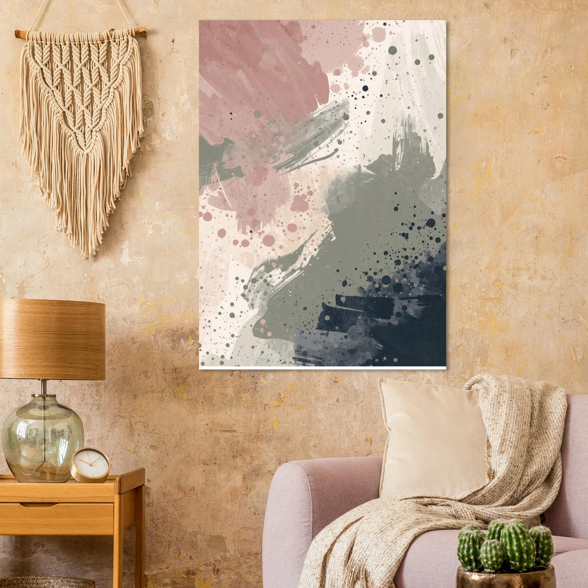 Abstract Serenity Splash Fine Art Poster - Modern Blush & Grey Wall Art for Contemporary Spaces