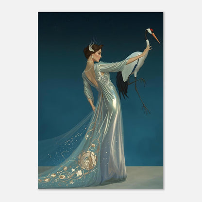 Celestial Elegance Crane & Stargazer Fine Art Poster – A Vision of Myth & Beauty