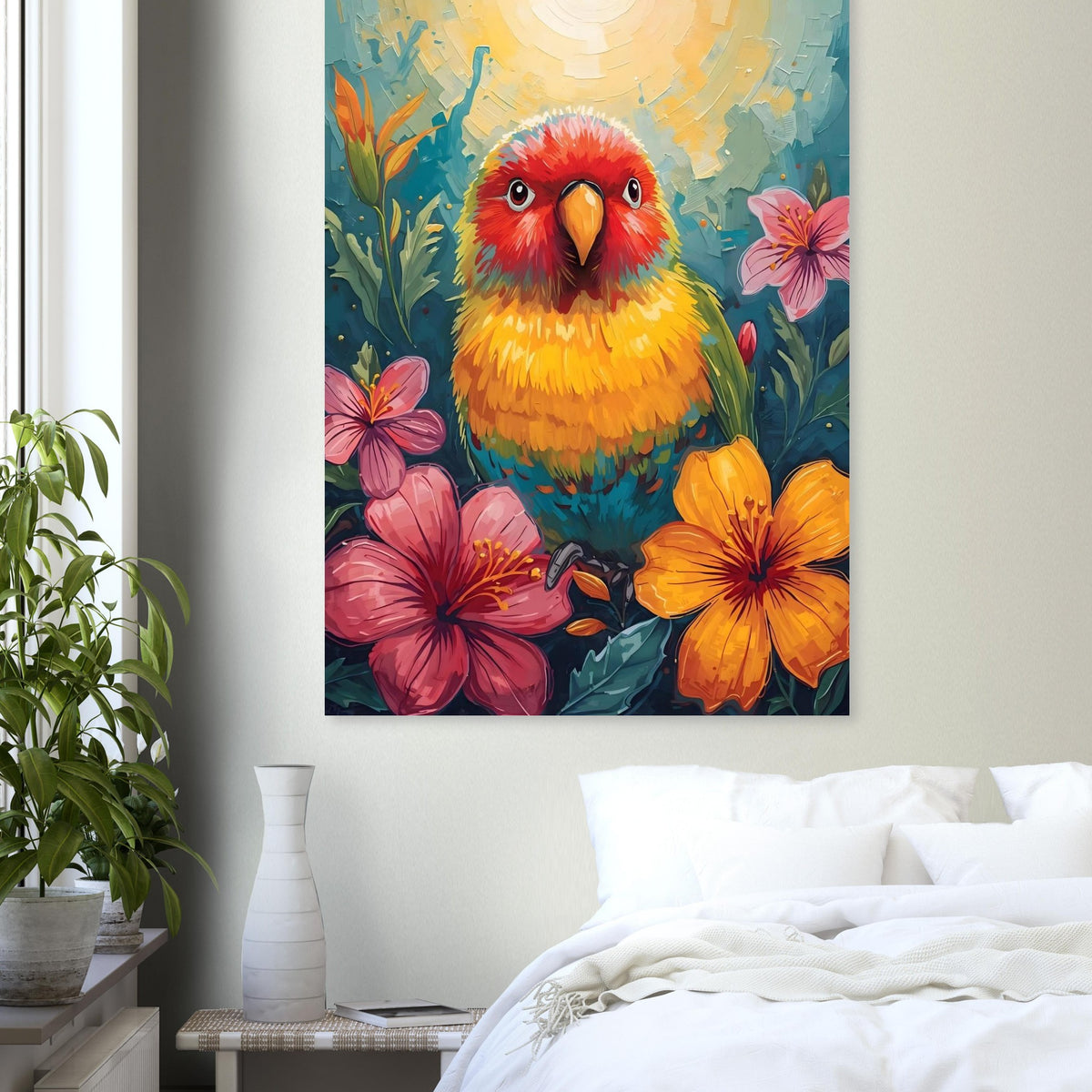 Tropical Parrot Paradise Fine Art Poster - Vivid Abstract Bird & Floral Wall Decor