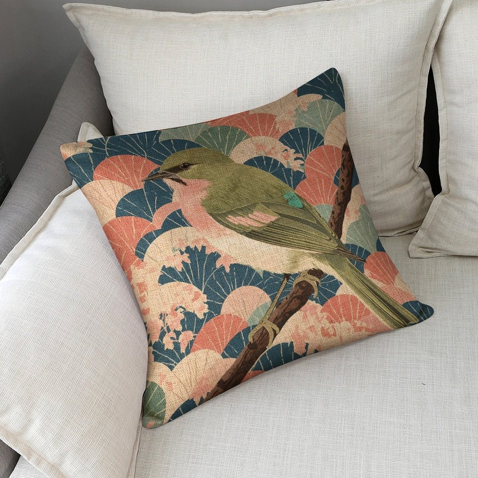 Songbird Serenity Linen Double Sided Throw Pillow Cushion Covers |45×45 cm | Set of 2