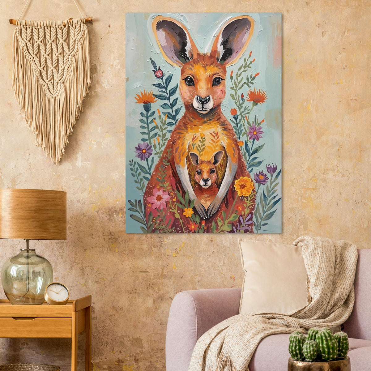 Abstract Impressionist Kangaroo & Joey Fine Art Poster – Vibrant Nature-Inspired Wall Decor