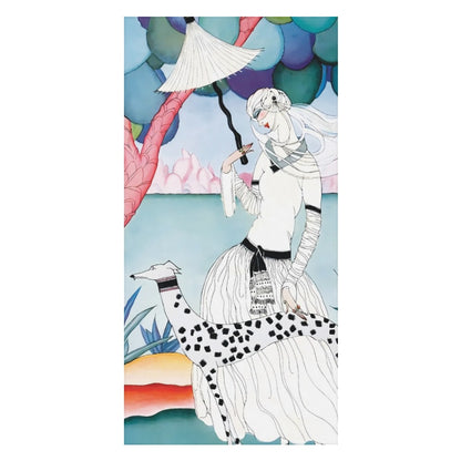 Gentle Companionship – Premium Beach Towel | Vintage Lady & Dog Art | 160×80 cm