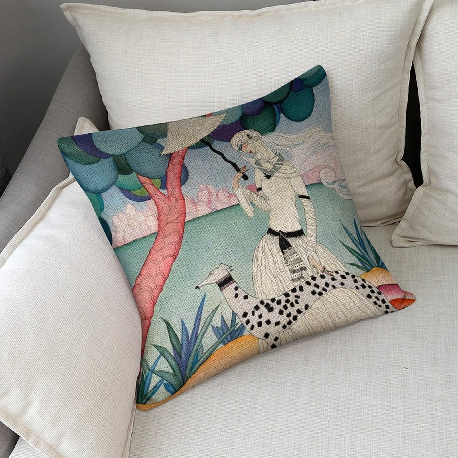 Gentle Companionship – Vintage Inspired Lady & Dog Cushion Case 45 x 45cm