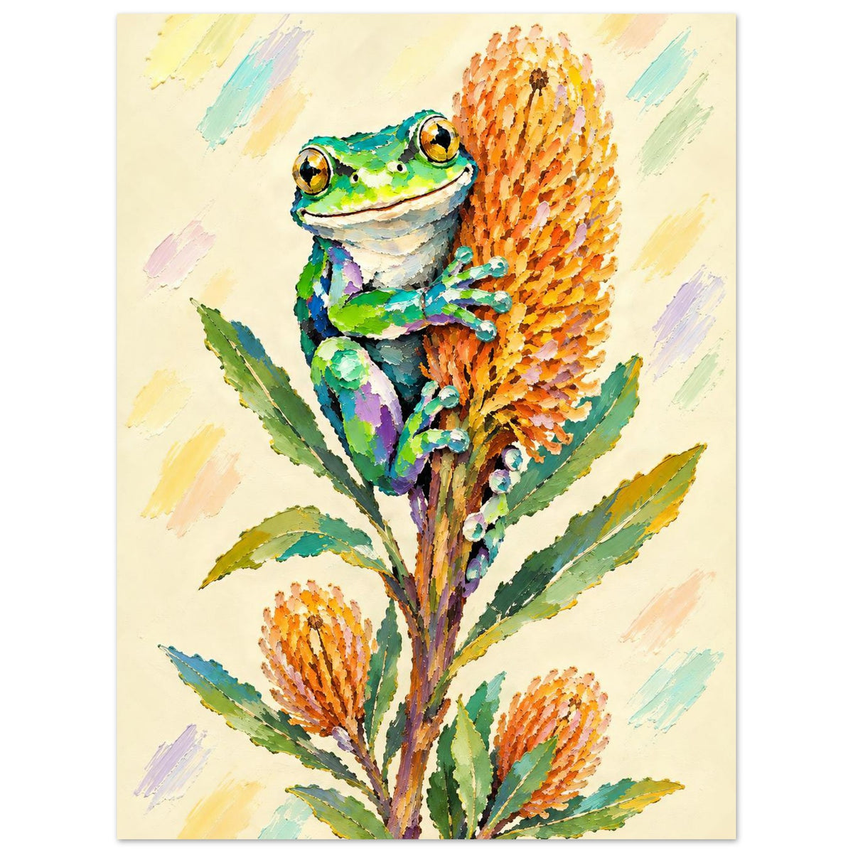 Green Tree Frog Painted Australian Animal Fine Art Poster 60x80 cm 24x32″