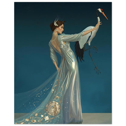 Celestial Elegance Crane & Stargazer Fine Art Poster – A Vision of Myth & Beauty 20x25 cm 8x10″