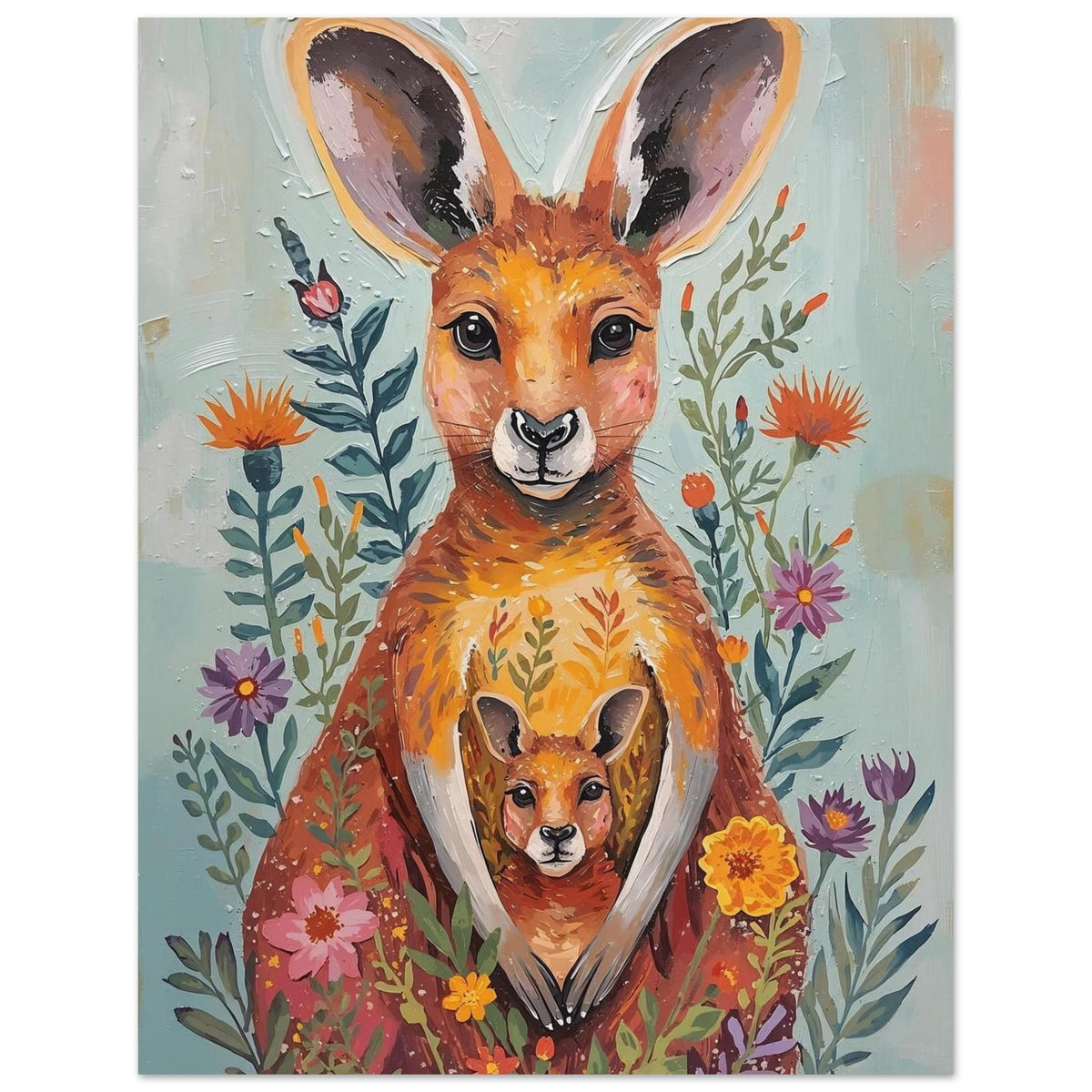 Abstract Impressionist Kangaroo & Joey Fine Art Poster – Vibrant Nature-Inspired Wall Decor 27x35 cm 11x14″